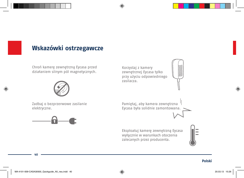 Wskazówki ostrzegawcze | ABUS CASA30500 Quick installation instructions User Manual | Page 40 / 44