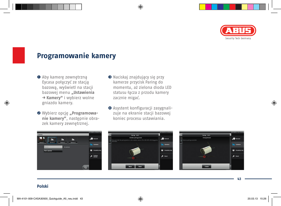 Programowanie kamery | ABUS CASA30500 Quick installation instructions User Manual | Page 43 / 44