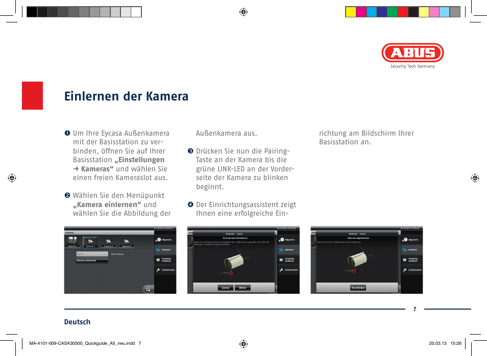 Einlernen der kamera | ABUS CASA30500 Quick installation instructions User Manual | Page 7 / 44