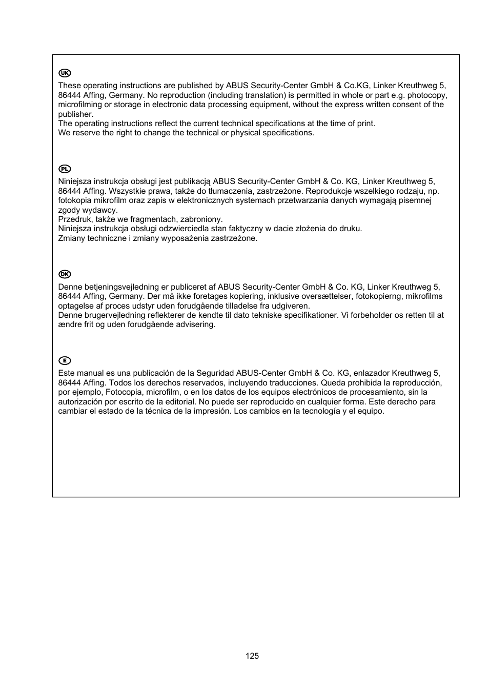 Uk imprint, Pl nota redakcyjna, E pie de imprenta | ABUS TVIP10055B User Manual | Page 125 / 125