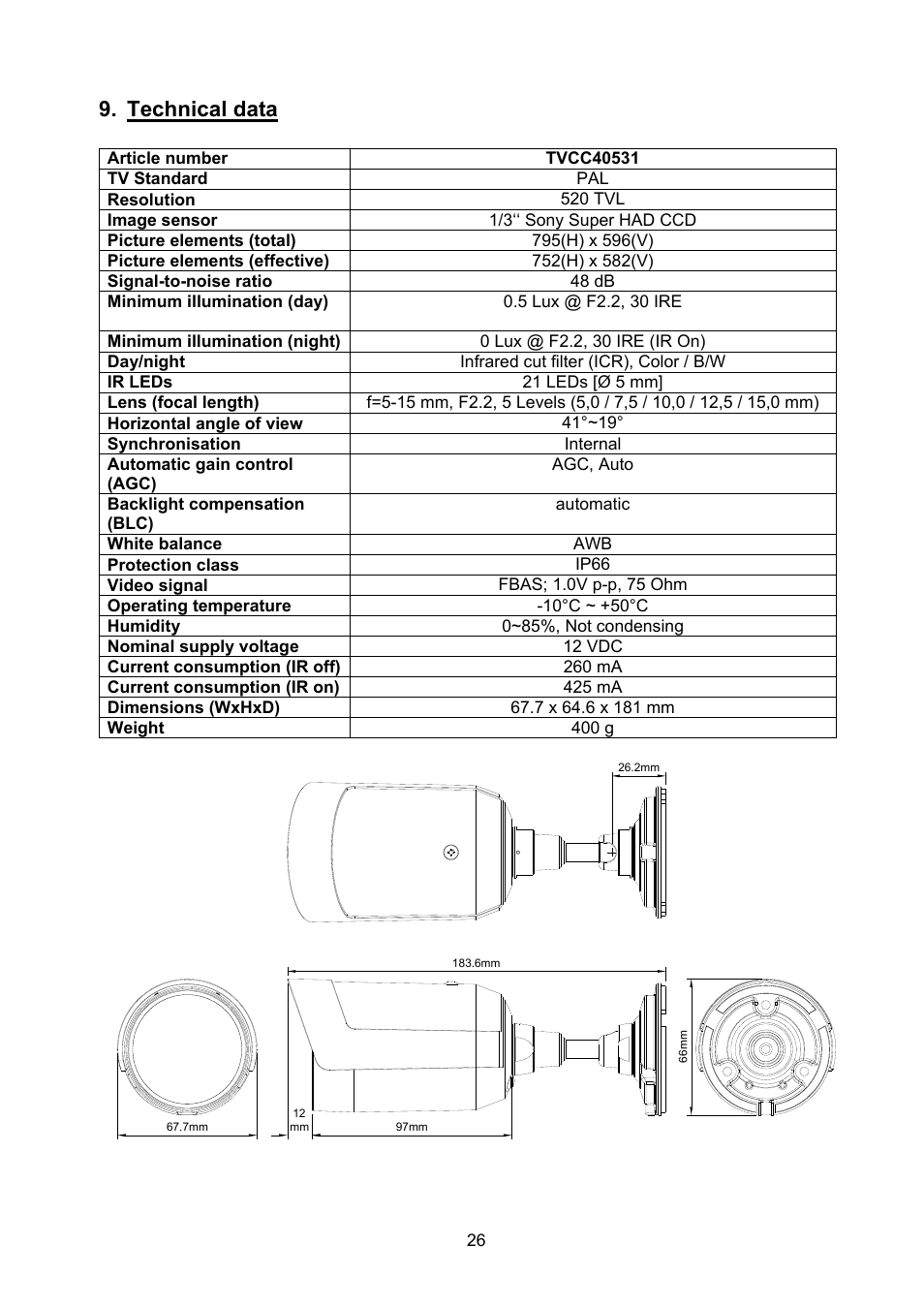 Technical data | ABUS TVCC40531 User Manual | Page 26 / 75