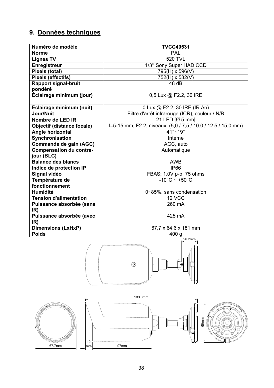 Données techniques | ABUS TVCC40531 User Manual | Page 38 / 75