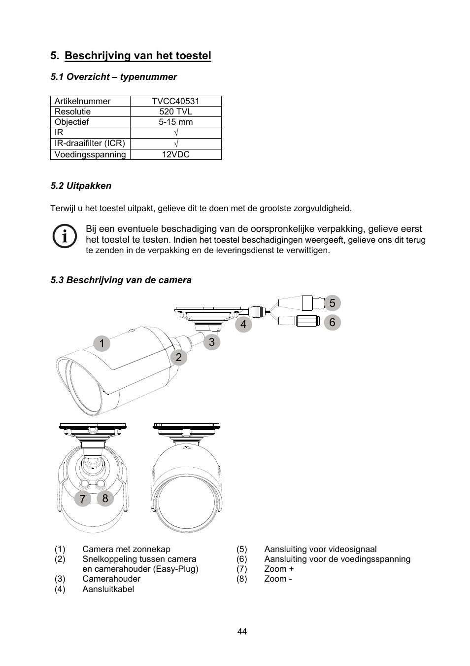 Beschrijving van het toestel | ABUS TVCC40531 User Manual | Page 44 / 75