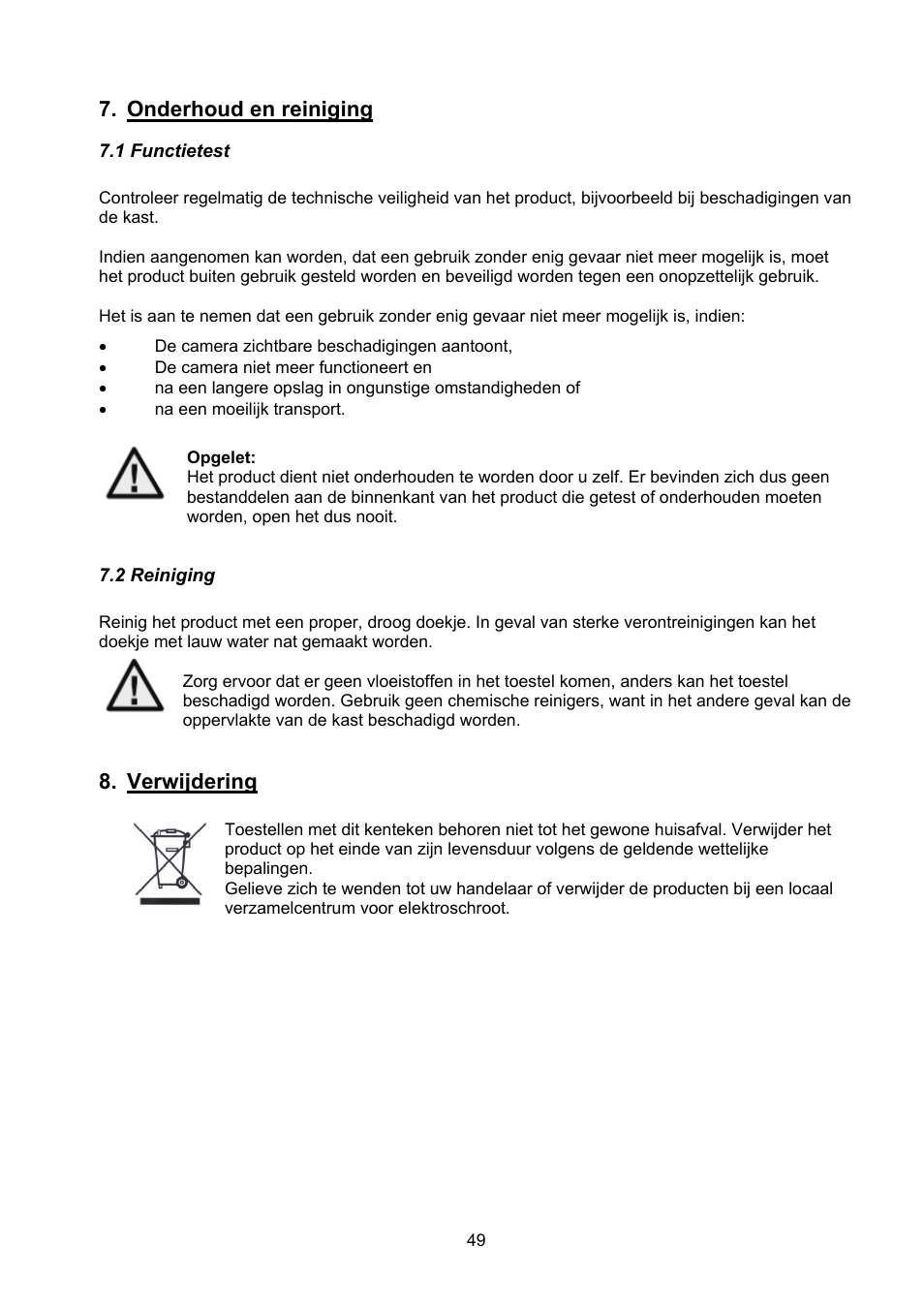 Onderhoud en reiniging, Verwijdering | ABUS TVCC40531 User Manual | Page 49 / 75