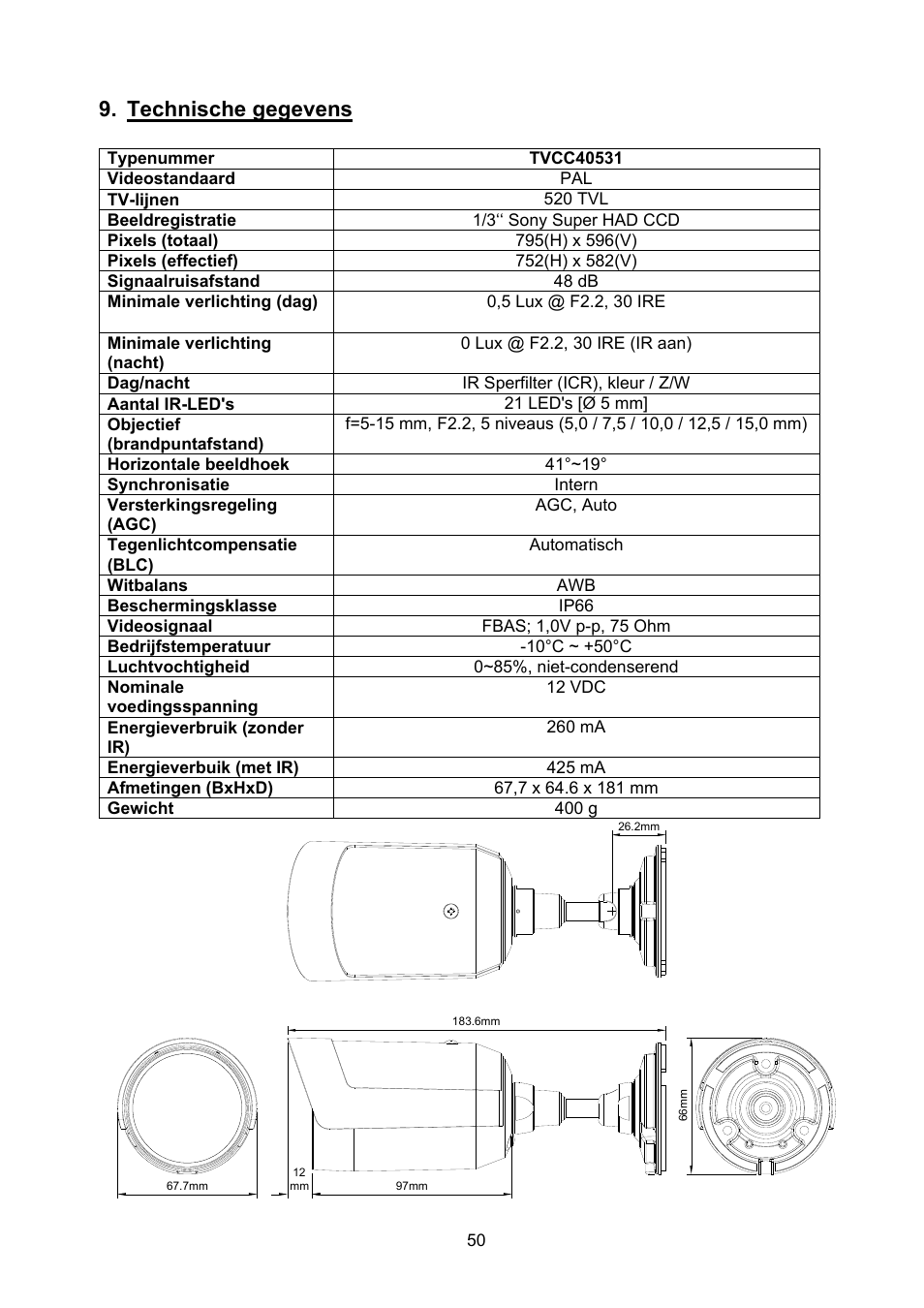 Technische gegevens | ABUS TVCC40531 User Manual | Page 50 / 75
