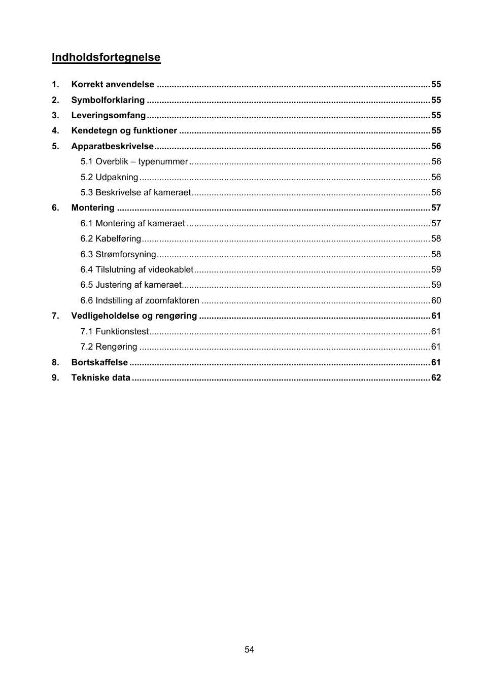 Indholdsfortegnelse | ABUS TVCC40531 User Manual | Page 54 / 75