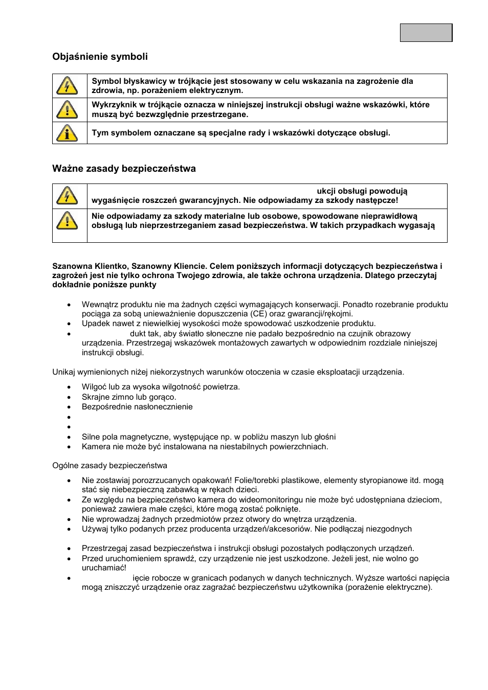 Polski objaśnienie symboli, Ważne zasady bezpieczeństwa | ABUS TVCC34010 User Manual | Page 65 / 104