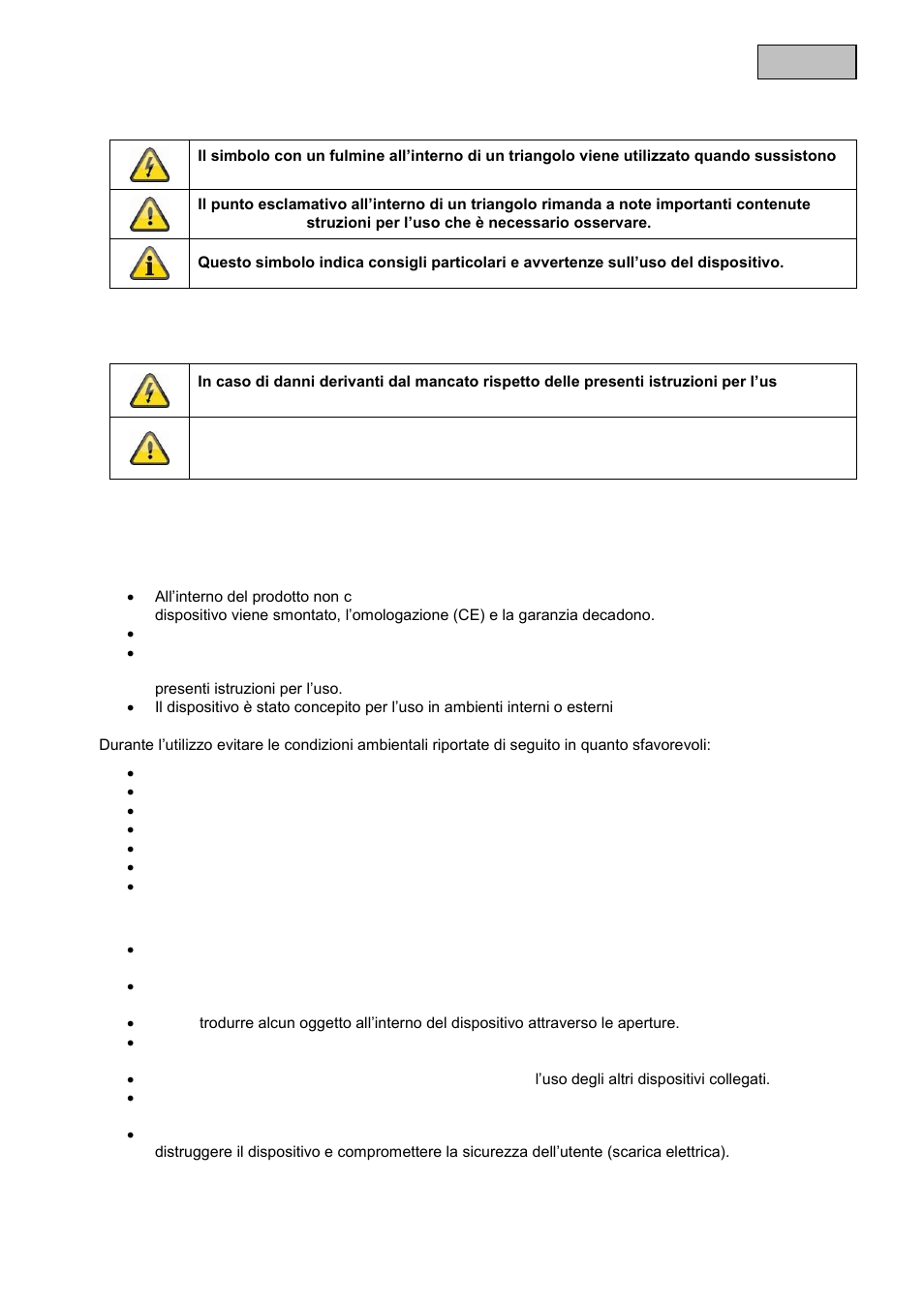 Italiano descrizione dei simboli, Importanti avvertenze di sicurezza | ABUS TVIP61500 Operating instructions User Manual | Page 389 / 487