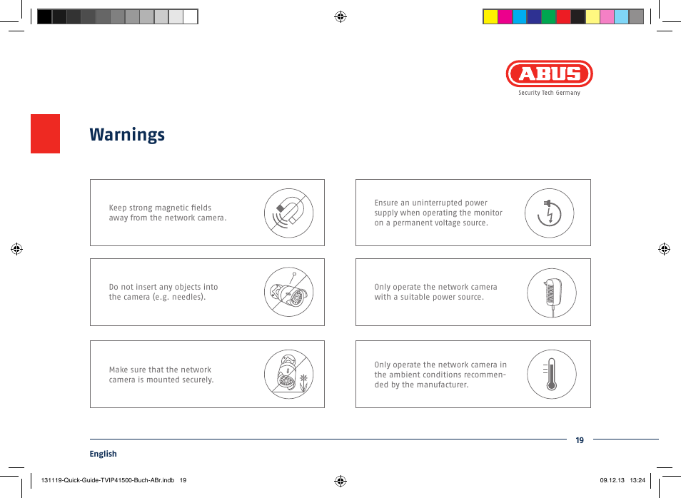 Warnings | ABUS TVIP41500 Quick operating instructions User Manual | Page 19 / 124