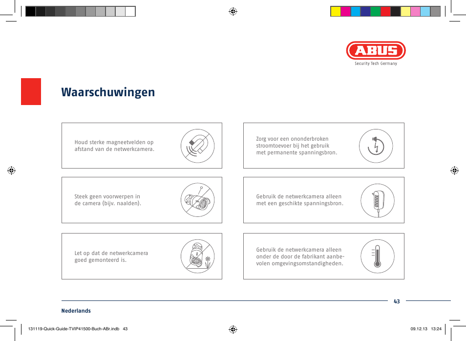 Waarschuwingen | ABUS TVIP41500 Quick operating instructions User Manual | Page 43 / 124