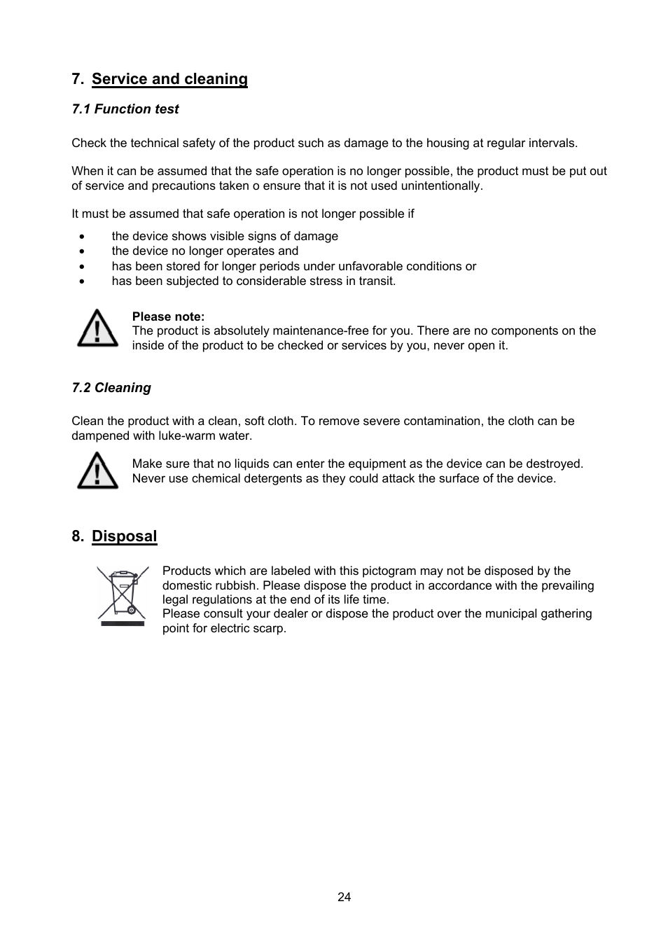 Service and cleaning, Disposal | ABUS TVCC40000–TVCC40030 User Manual | Page 24 / 62