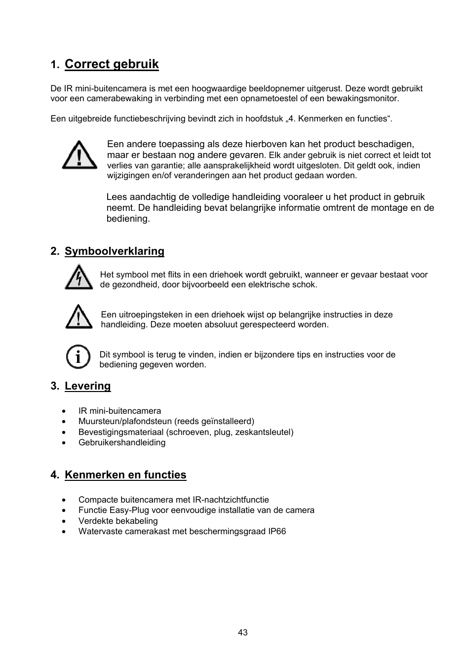 Correct gebruik, Symboolverklaring, Levering | Kenmerken en functies | ABUS TVCC40000–TVCC40030 User Manual | Page 43 / 62