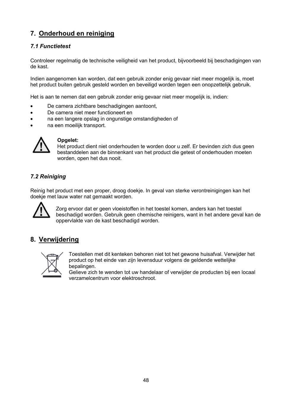 Onderhoud en reiniging, Verwijdering | ABUS TVCC40000–TVCC40030 User Manual | Page 48 / 62
