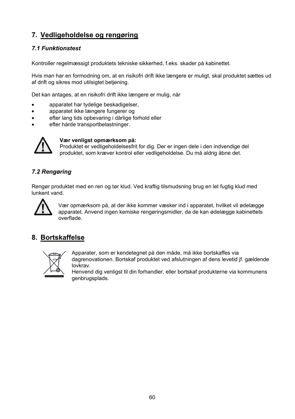 Vedligeholdelse og rengøring, Bortskaffelse | ABUS TVCC40000–TVCC40030 User Manual | Page 60 / 62
