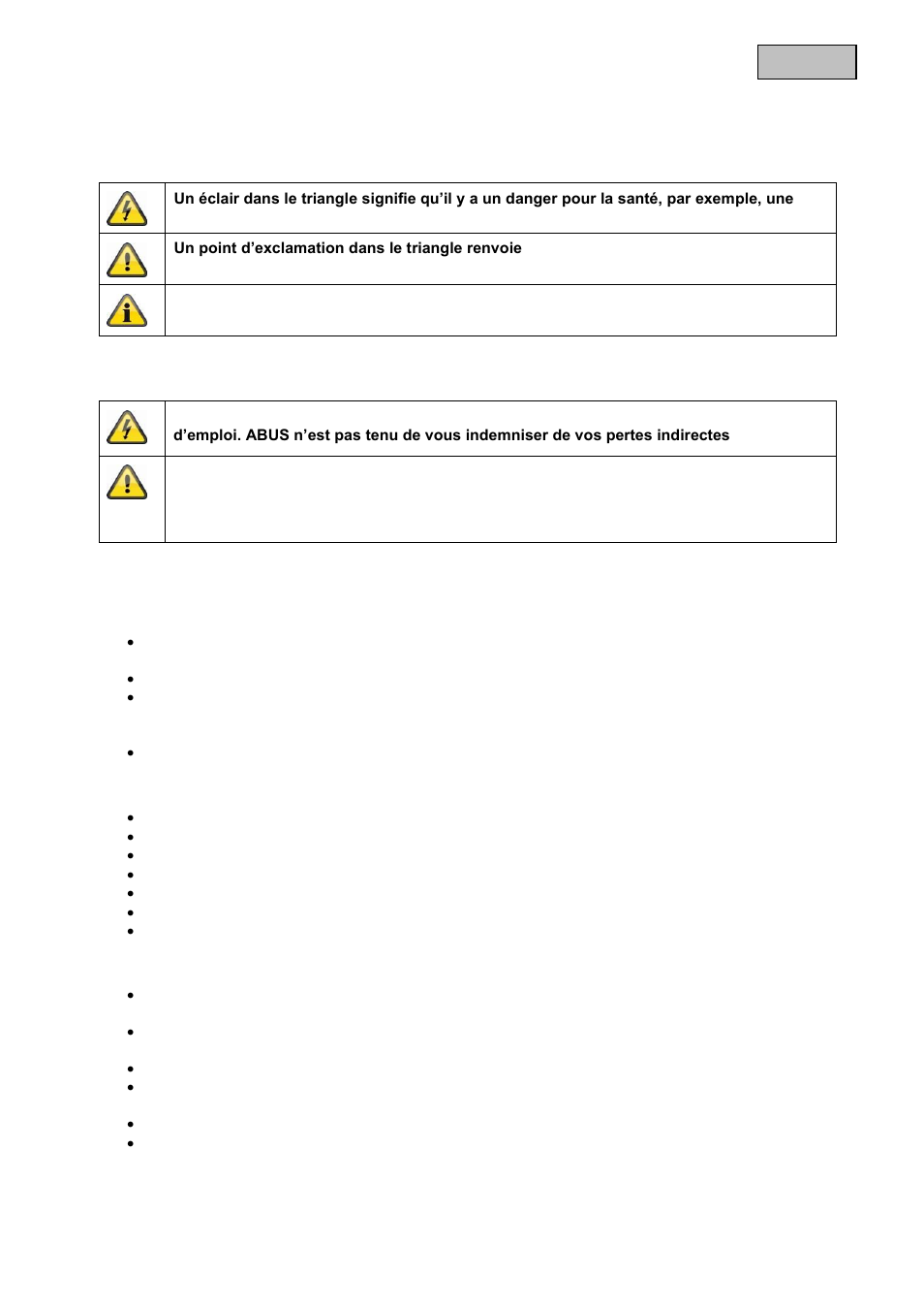 Français ikon forklaring explication des symboles, Conseils de sécurité importants | ABUS TVIP41500 Operating instructions User Manual | Page 102 / 498