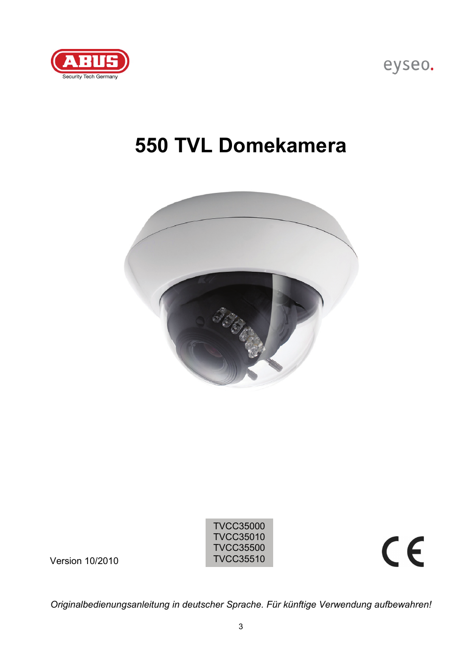 550 tvl domekamera | ABUS TVCC35510 User Manual | Page 3 / 63