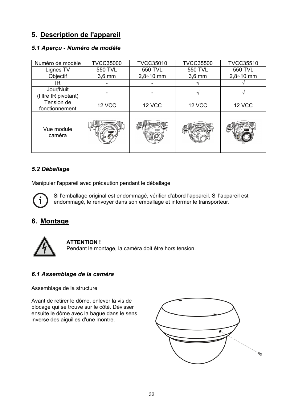 Description de l'appareil, Montage | ABUS TVCC35510 User Manual | Page 32 / 63