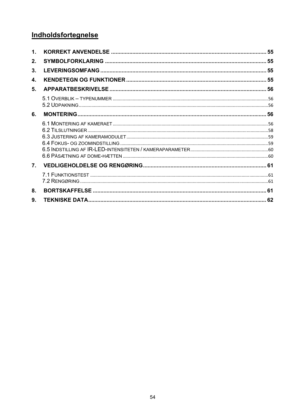 Indholdsfortegnelse | ABUS TVCC35510 User Manual | Page 54 / 63