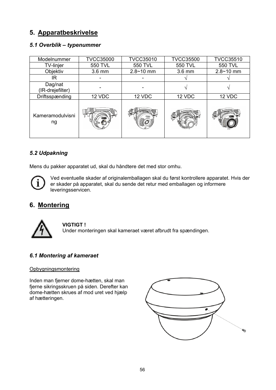 Apparatbeskrivelse, Montering | ABUS TVCC35510 User Manual | Page 56 / 63