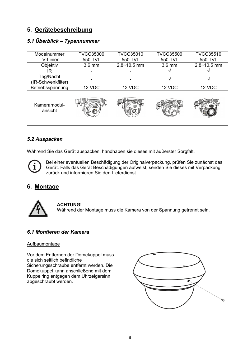 Gerätebeschreibung, Montage | ABUS TVCC35510 User Manual | Page 8 / 63