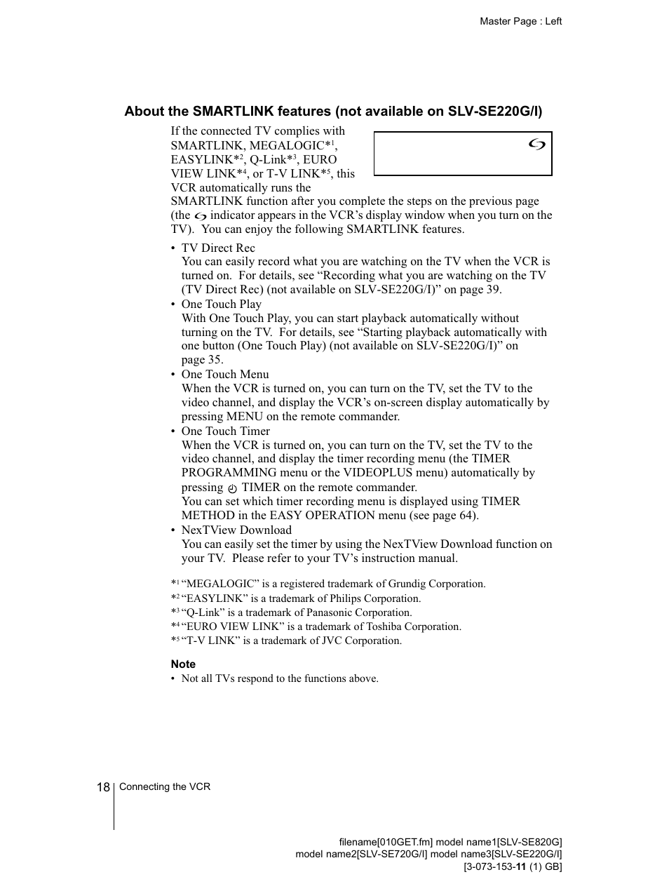 Note, R (18) | Sony SLV-SE220G User Manual | Page 18 / 76