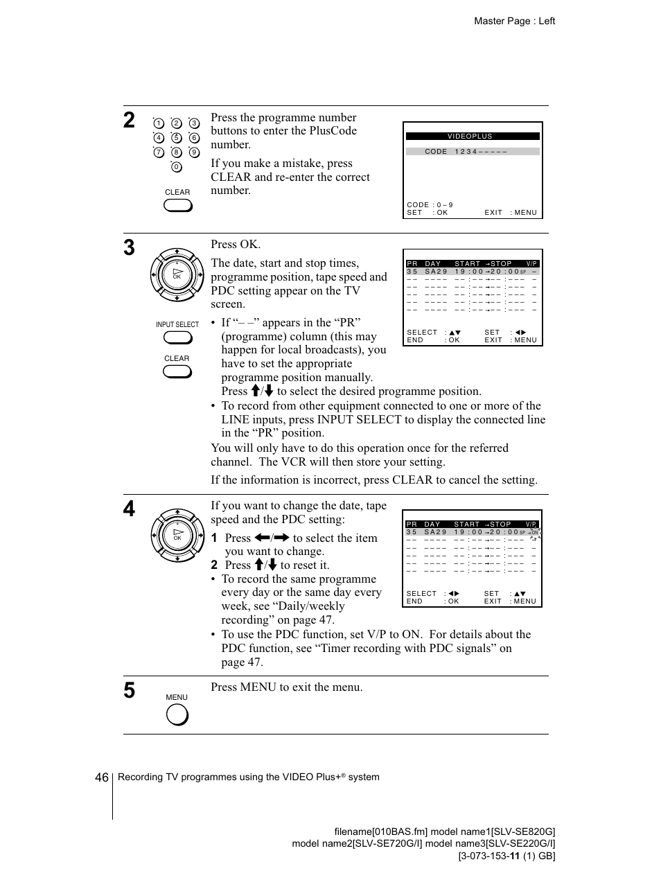 Sony SLV-SE220G User Manual | Page 46 / 76