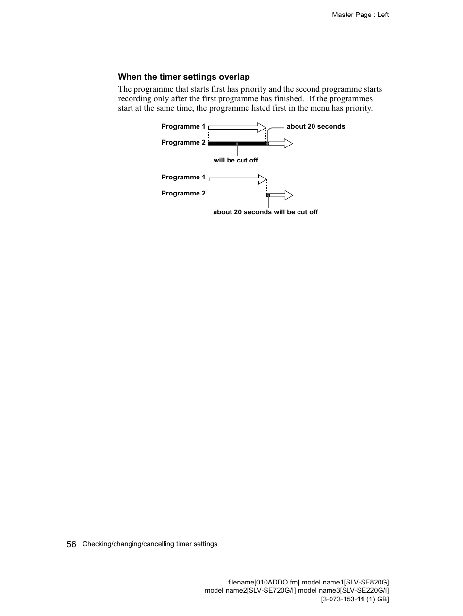 When the timer settings overiap | Sony SLV-SE220G User Manual | Page 56 / 76