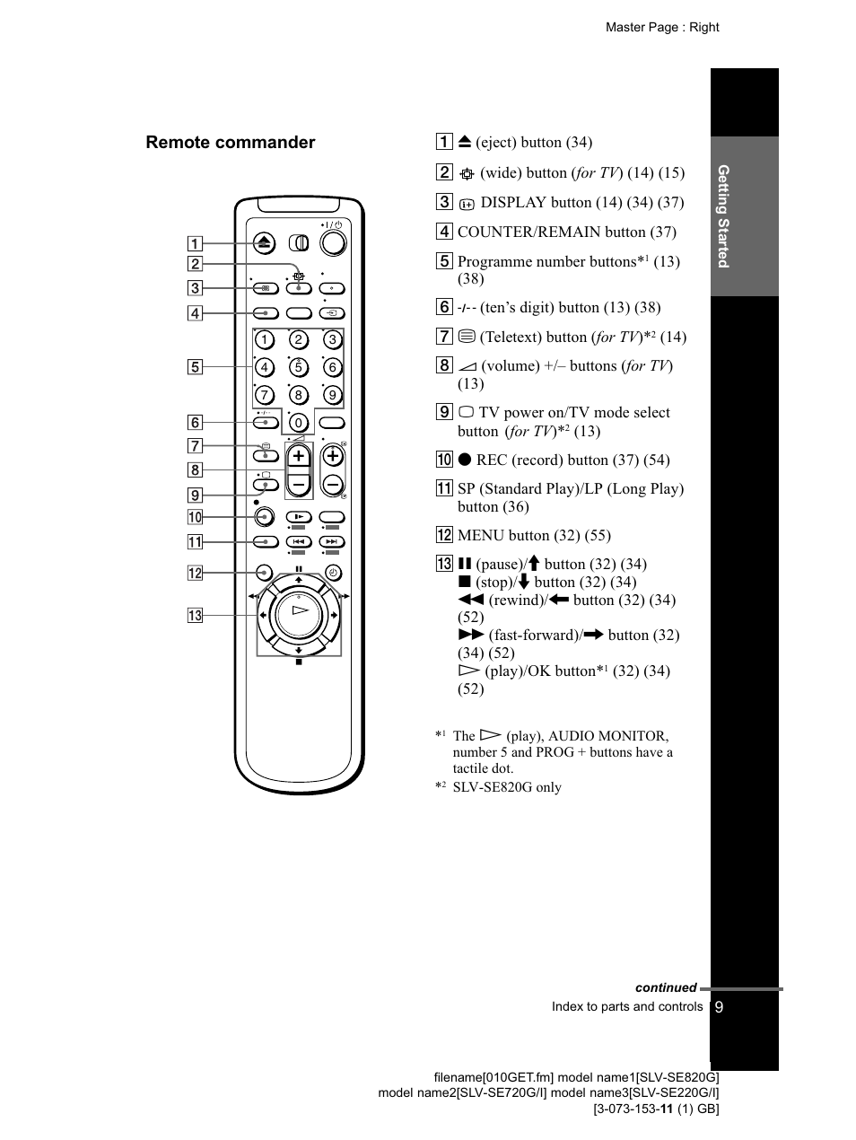 M —-0 m o | Sony SLV-SE220G User Manual | Page 9 / 76