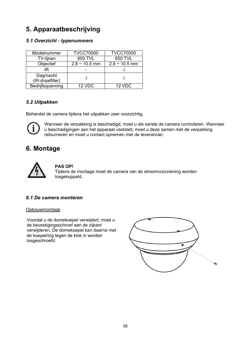 Apparaatbeschrijving, Montage | ABUS TVCC70500 User Manual | Page 56 / 83