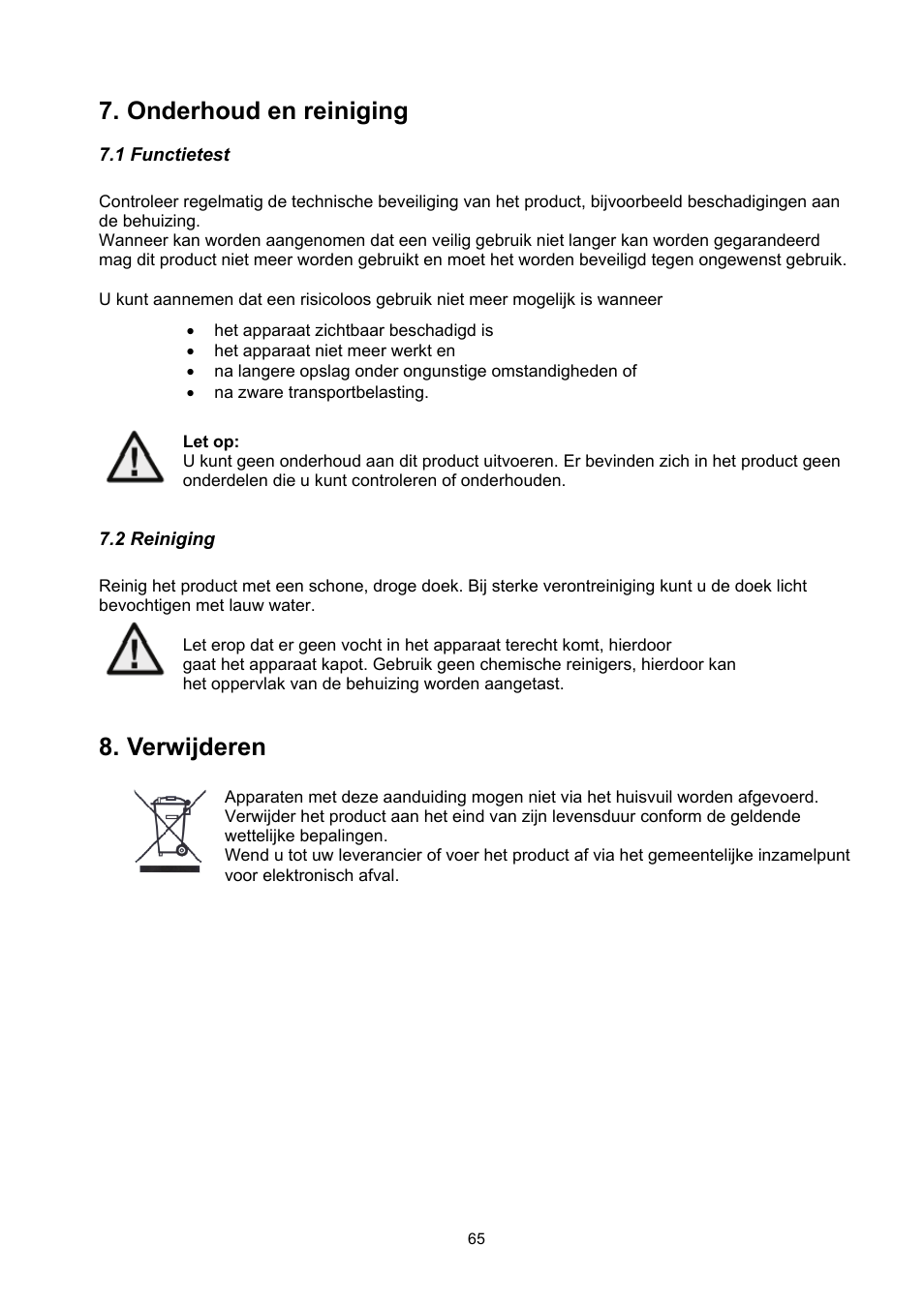Onderhoud en reiniging, Verwijderen | ABUS TVCC70500 User Manual | Page 65 / 83