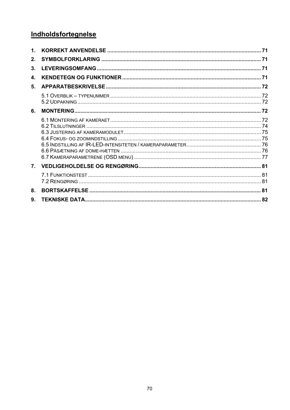 Indholdsfortegnelse | ABUS TVCC70500 User Manual | Page 70 / 83