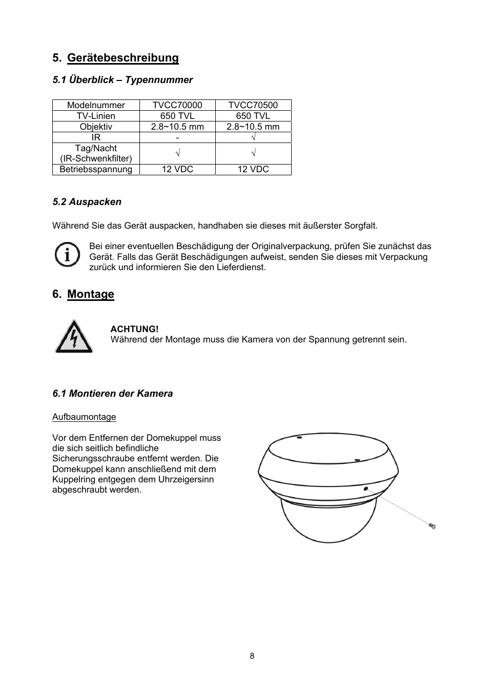 Gerätebeschreibung, Montage | ABUS TVCC70500 User Manual | Page 8 / 83