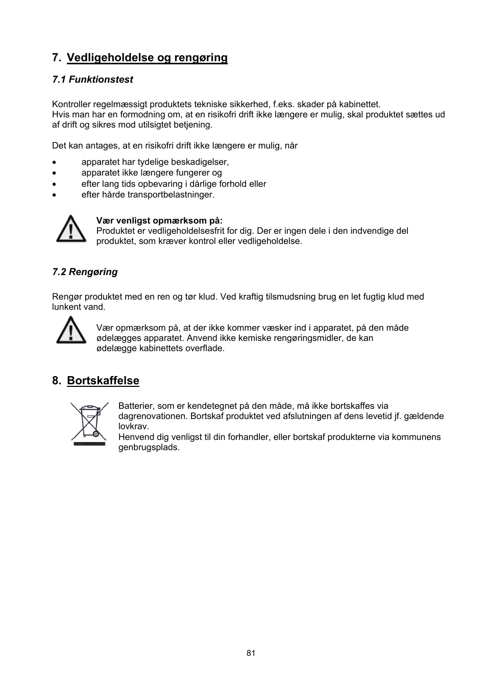 Vedligeholdelse og rengøring, Bortskaffelse | ABUS TVCC70500 User Manual | Page 81 / 83