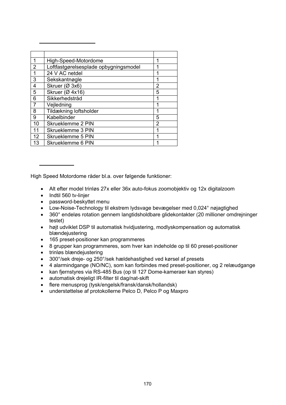 Leveringsomfang, Kendetegn | ABUS TVCC75200 User Manual | Page 170 / 248