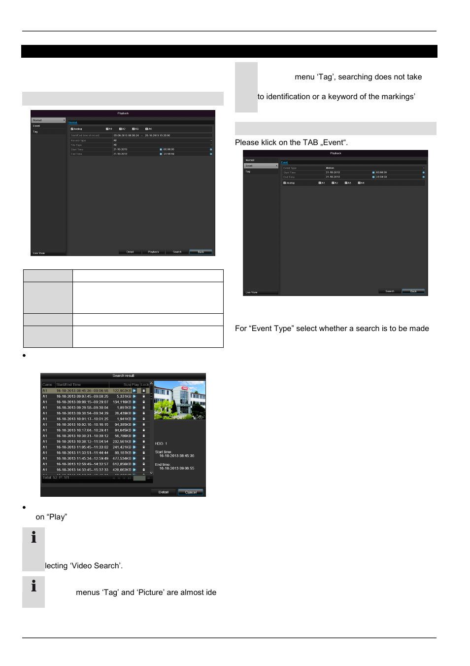 Playback, Continous recording, Event | ABUS TVVR30004 Operating instructions User Manual | Page 100 / 569