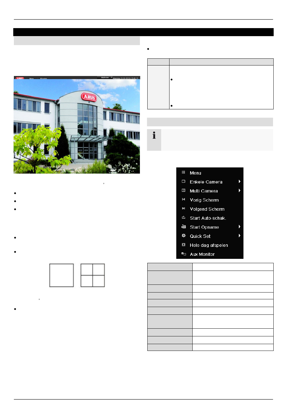 Statussymbolen, Live weergave, Overzicht | Pop-up menu bij bediening met de muis | ABUS TVVR30004 Operating instructions User Manual | Page 132 / 569
