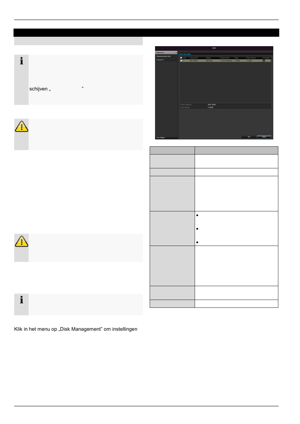 Harde schijf inbouwen, Parameters van het harde-schijfbeheer, Disk management | Harde schijven | ABUS TVVR30004 Operating instructions User Manual | Page 154 / 569