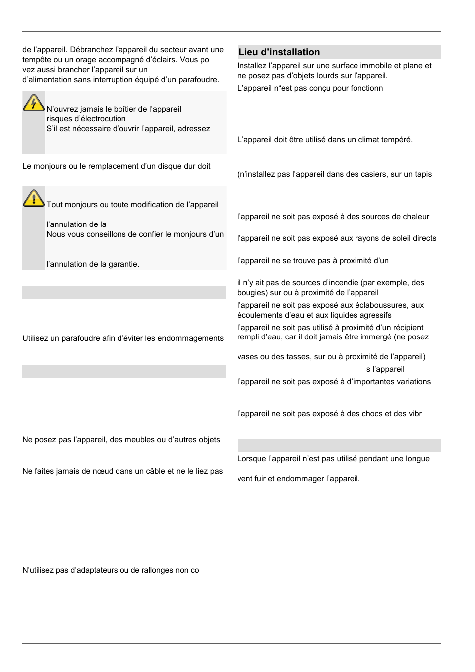 Consignes de sécurité importantes, Surcharge/surtension, Câbles | Lieu d’installation/environnement, Télécommande | ABUS TVVR30004 Operating instructions User Manual | Page 182 / 569