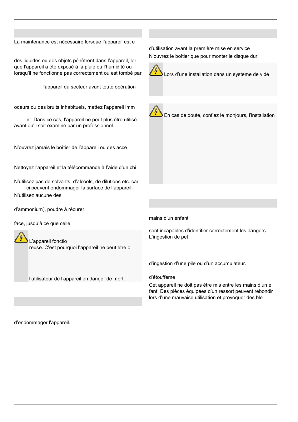 Consignes de sécurité importantes, Maintenance et entretien, Accessoires | Mise en service, Enfants | ABUS TVVR30004 Operating instructions User Manual | Page 183 / 569