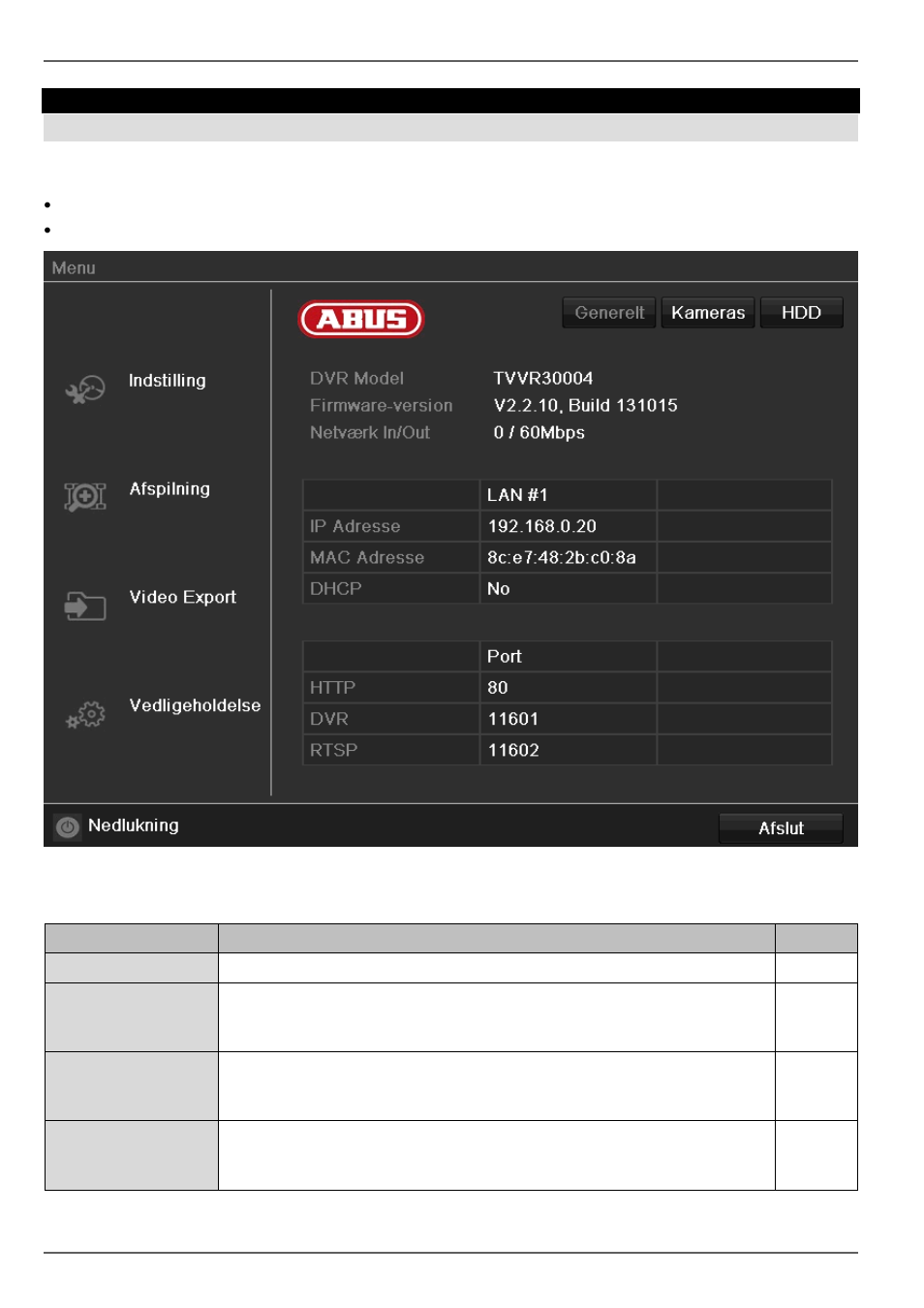 Menubeskrivelse, Apparatmenu, Menuoversigt | ABUS TVVR30004 Operating instructions User Manual | Page 251 / 569