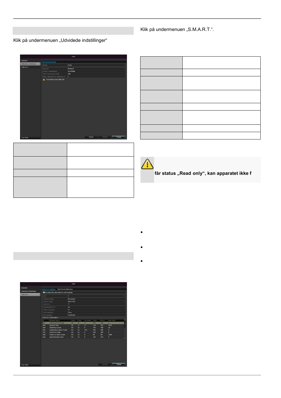 Kontrol af harddiskstatussen, Kameraets harddiskindstillinger, S.m.a.r.t | ABUS TVVR30004 Operating instructions User Manual | Page 269 / 569