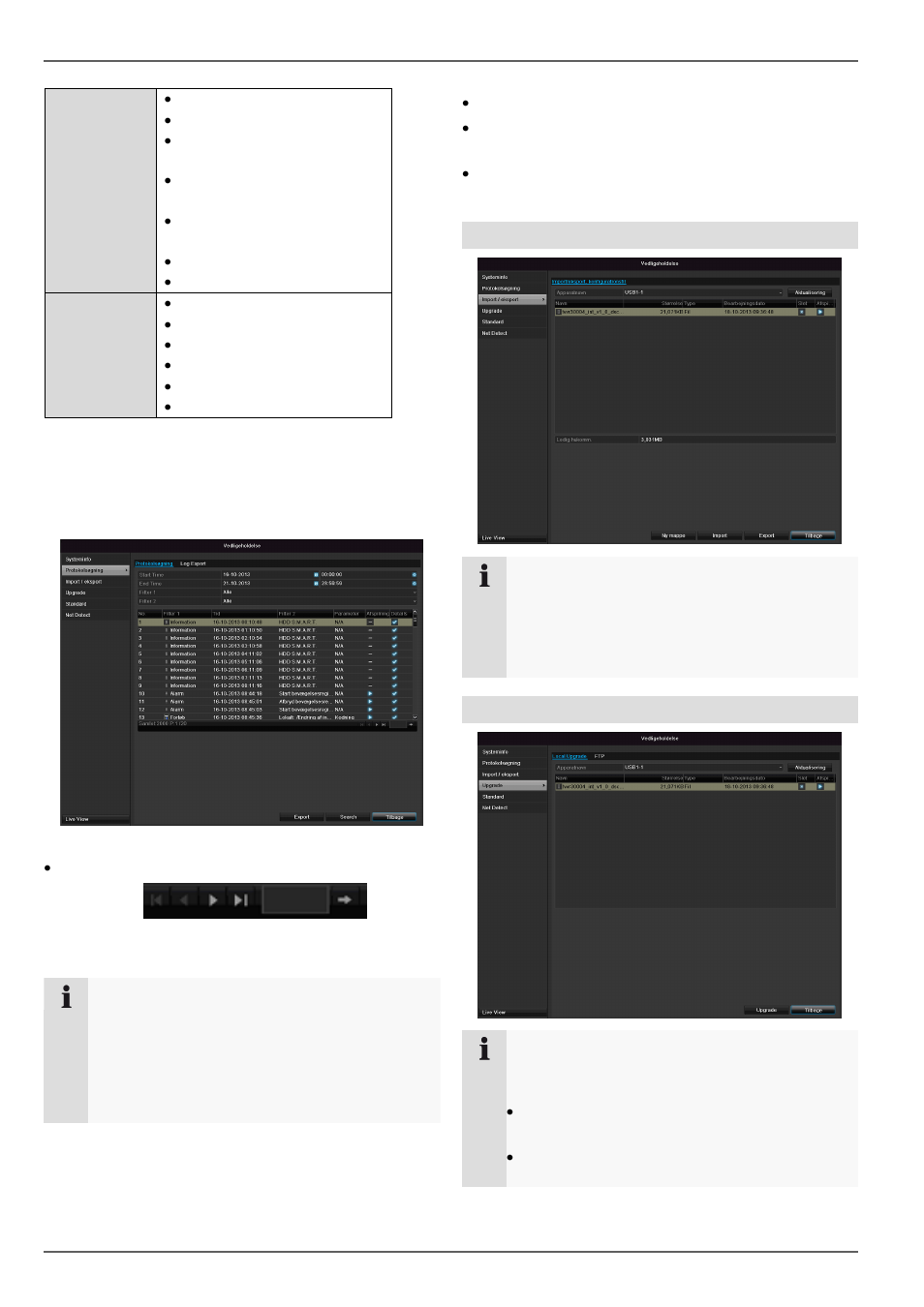 Vedligeholdelse, Import / eksport, Opdatering | ABUS TVVR30004 Operating instructions User Manual | Page 275 / 569