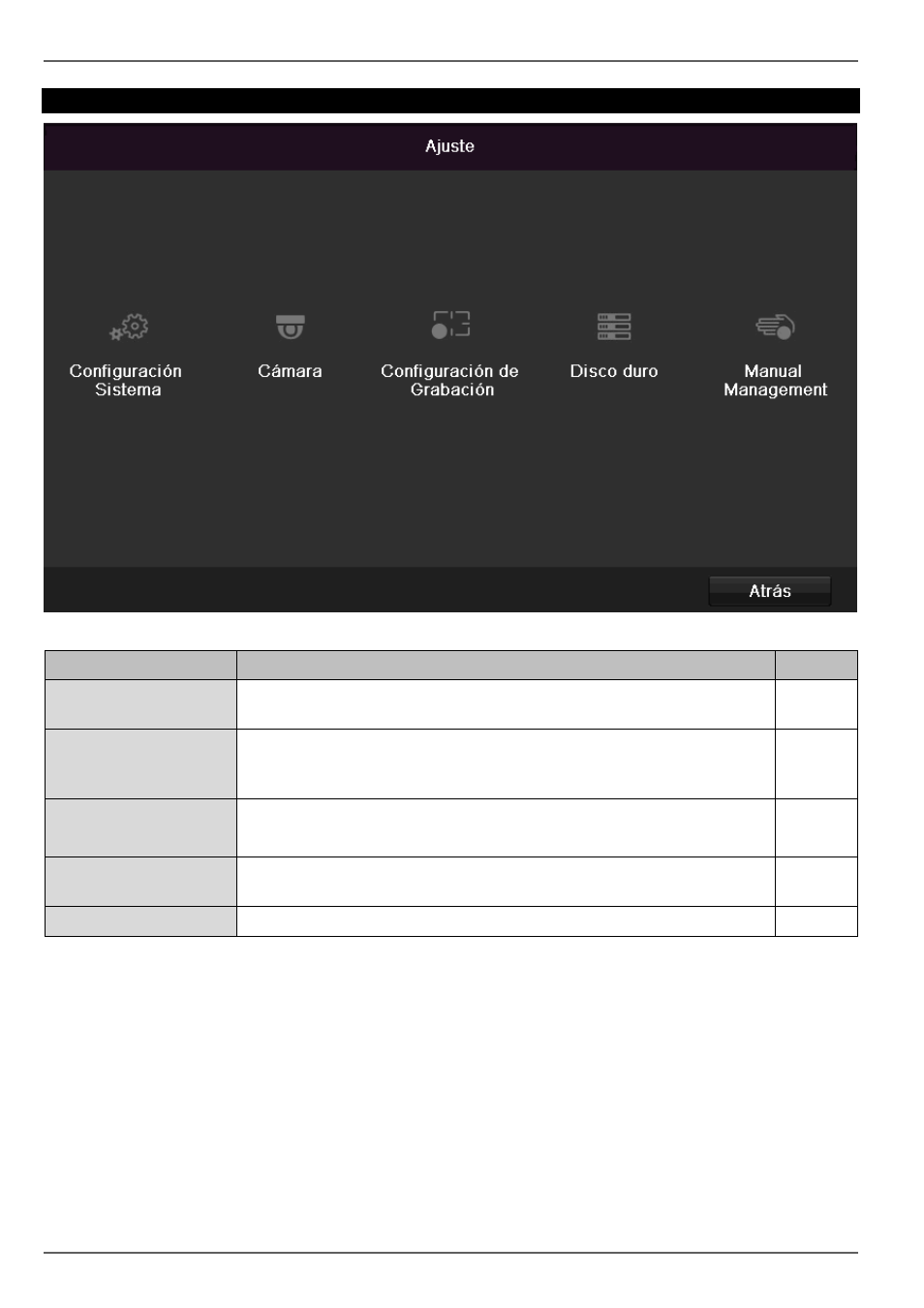 Descripción del menú, Ajustes | ABUS TVVR30004 Operating instructions User Manual | Page 309 / 569