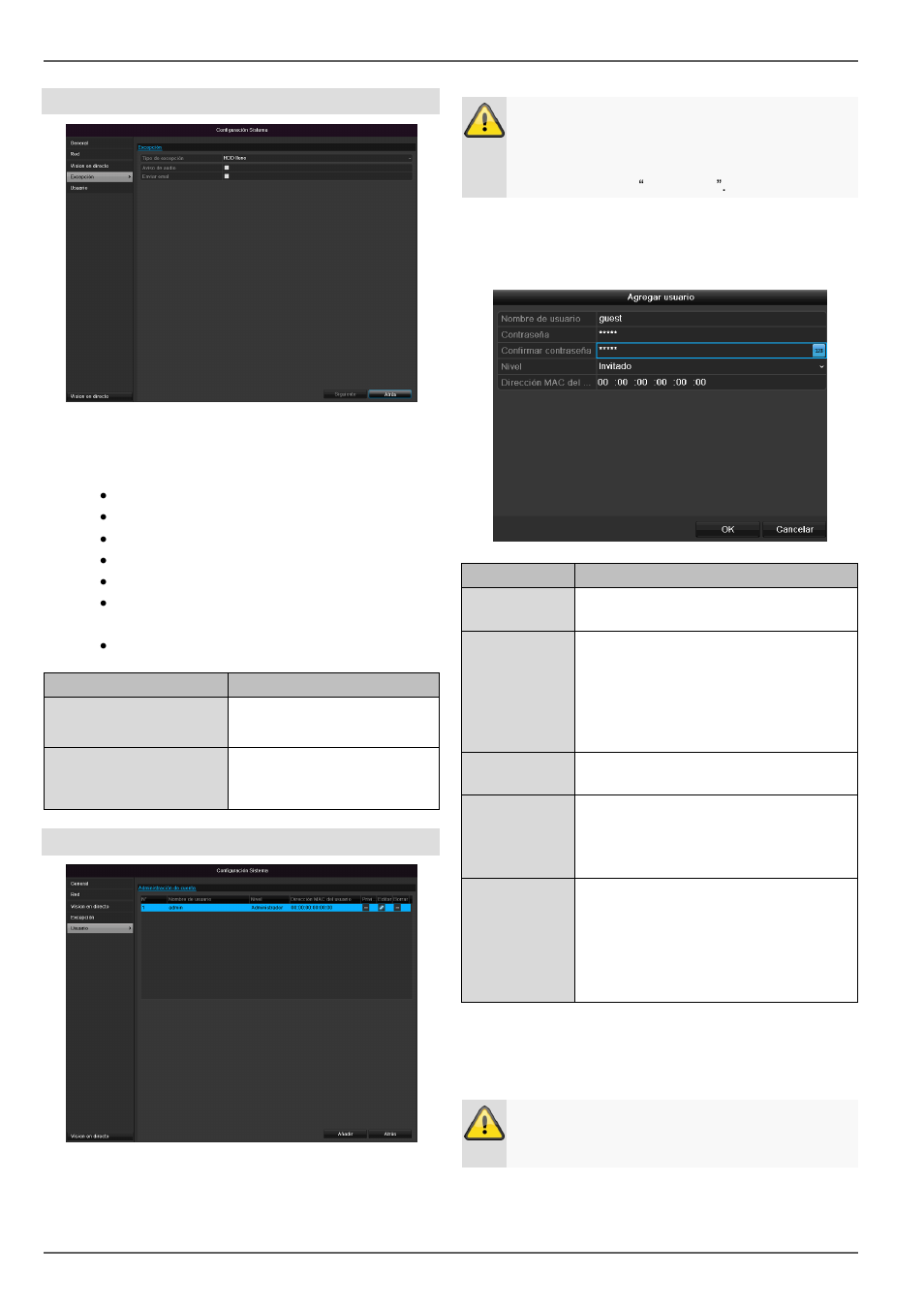 Configuración, Advertencia, Usuario | ABUS TVVR30004 Operating instructions User Manual | Page 316 / 569