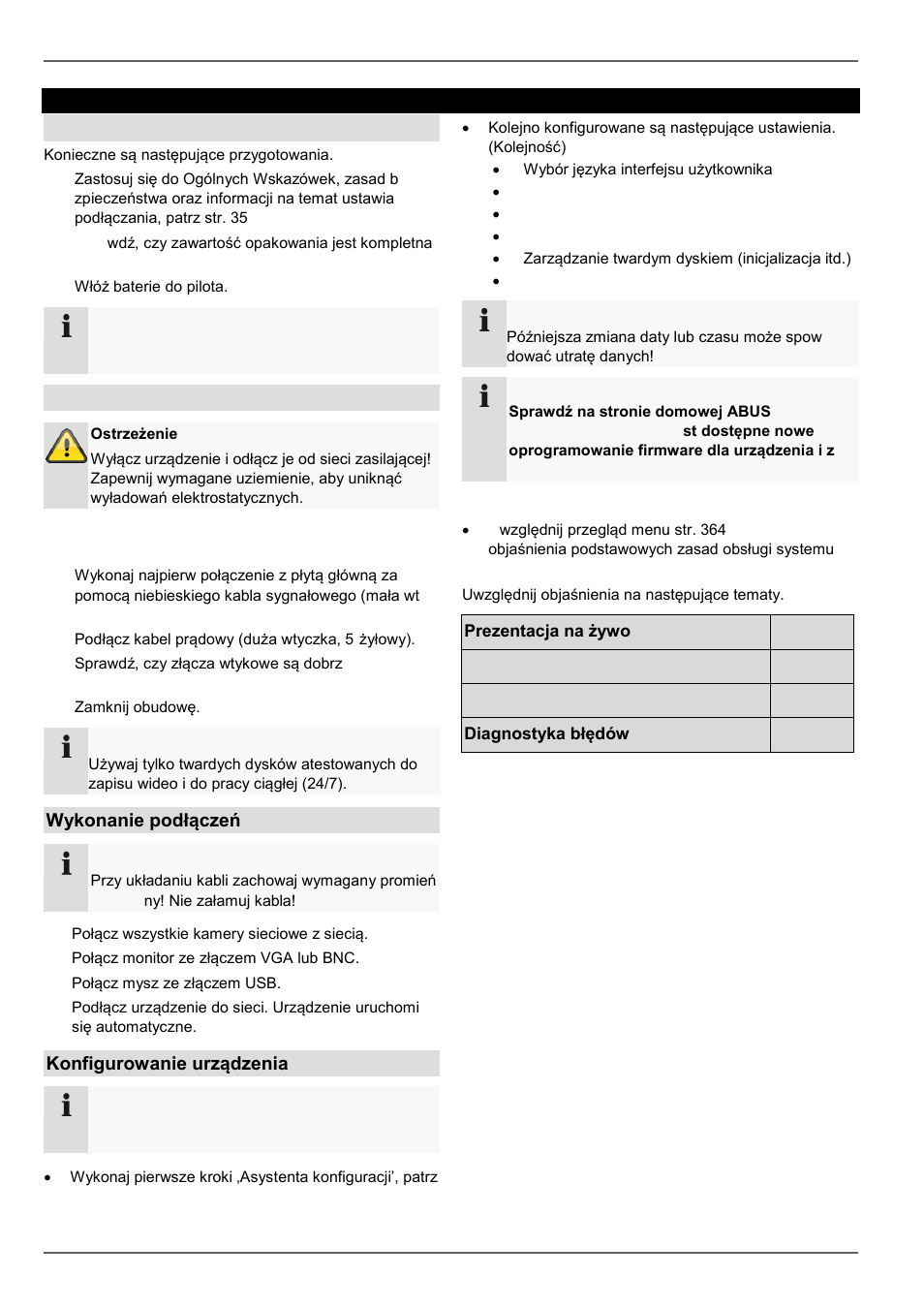 Skrócona instrukcja, Zanim zaczniesz, Instalacja twardego dysku | Wykonanie podłączeń, Konfigurowanie urządzenia | ABUS TVVR30004 Operating instructions User Manual | Page 351 / 569