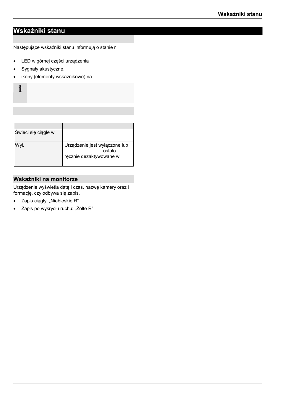 Wskaźniki stanu, Ogólne, Pasek stanu dvr led | Wskaźniki na monitorze | ABUS TVVR30004 Operating instructions User Manual | Page 357 / 569