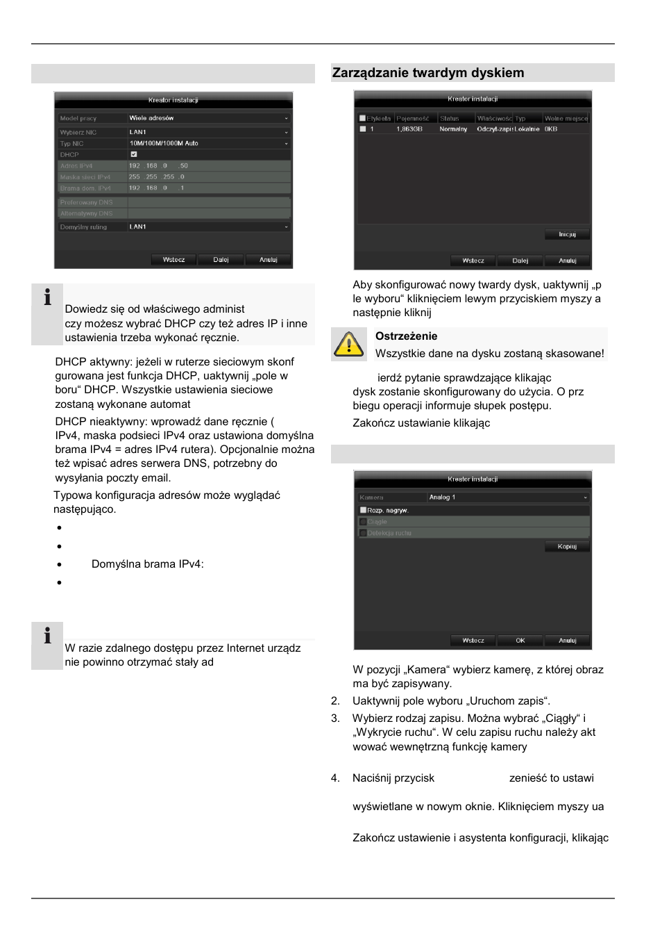 Asystent konfiguracji, Ustawienia sieci, Zarządzanie twardym dyskiem | Zapis z kamery | ABUS TVVR30004 Operating instructions User Manual | Page 359 / 569