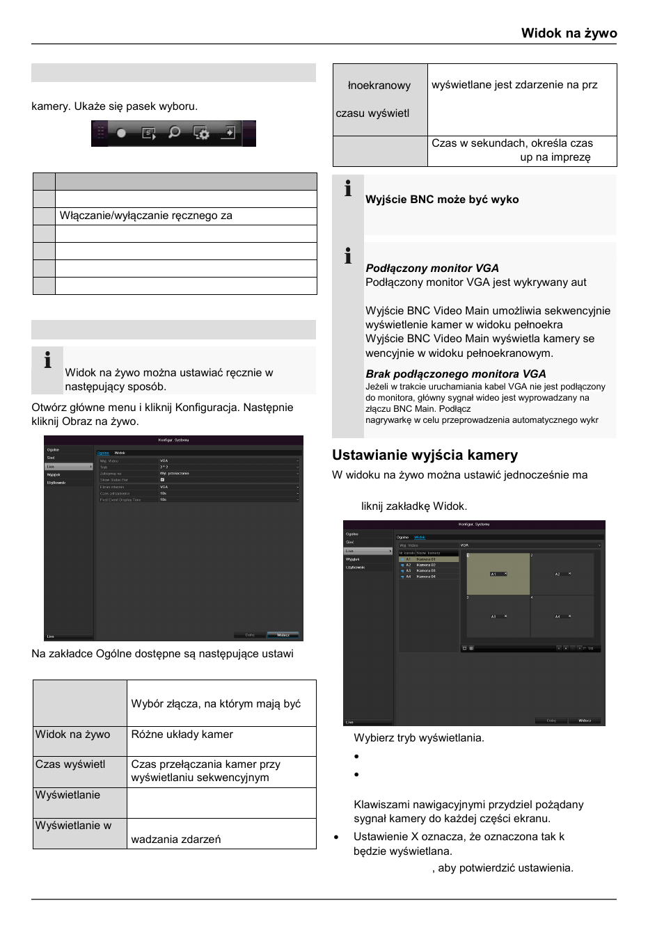 Ustawianie wyjścia kamery, Widok na żywo, Pasek wyboru na obrazie kamery | Ustawienia | ABUS TVVR30004 Operating instructions User Manual | Page 361 / 569