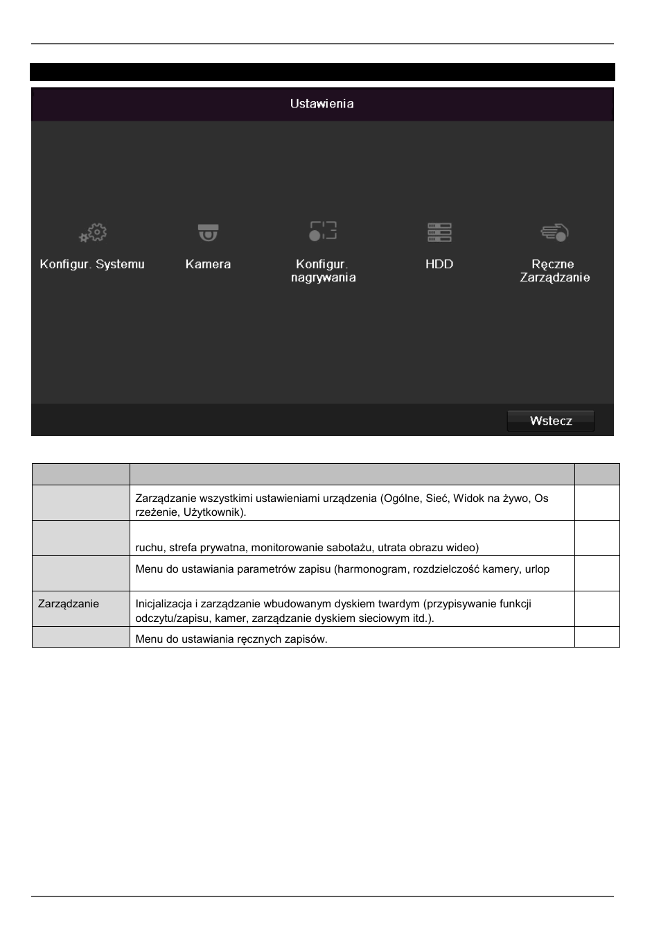 Ustawienia, Opis menu | ABUS TVVR30004 Operating instructions User Manual | Page 365 / 569