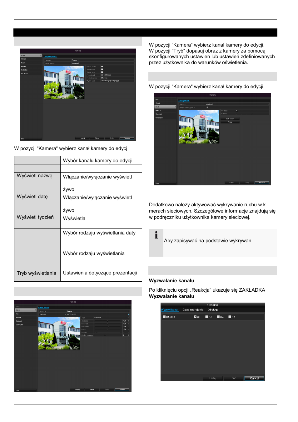 Kamera, Obraz, Ruch | Reakcja | ABUS TVVR30004 Operating instructions User Manual | Page 374 / 569